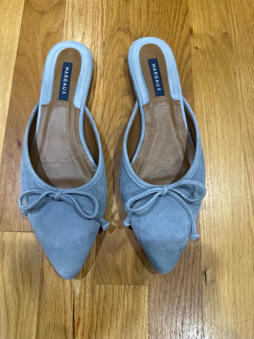 Margaux Demi Light Blue Suede Bow Ballet Mule Flats EU 39.5 US 8.5 Quiet Luxury